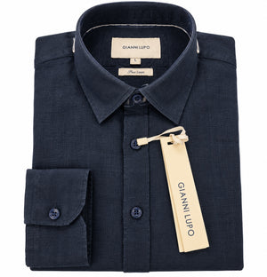 SOLO TG L e 3XL - GIANNI LUPO - Camicia Lino BLU GL7619S