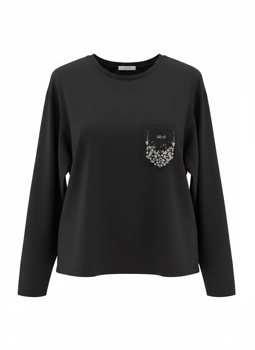 SOLO Tg. XS,S,M - LiuJo - T-shirt in cotone con logo LIUJO - WA4572 - Nero VESTE ABBONDANTE (Copia)