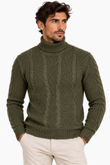 SOLO TG. L - Maglione Collo Alto Tessuto INVERNALE TRECCIA - GIANNI LUPO - Col. SALVIA - BW793
