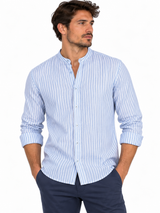 SOLO TG. M-XXL Gianni Lupo - Camicia Lino Coreana - Col. Sky GL7782S