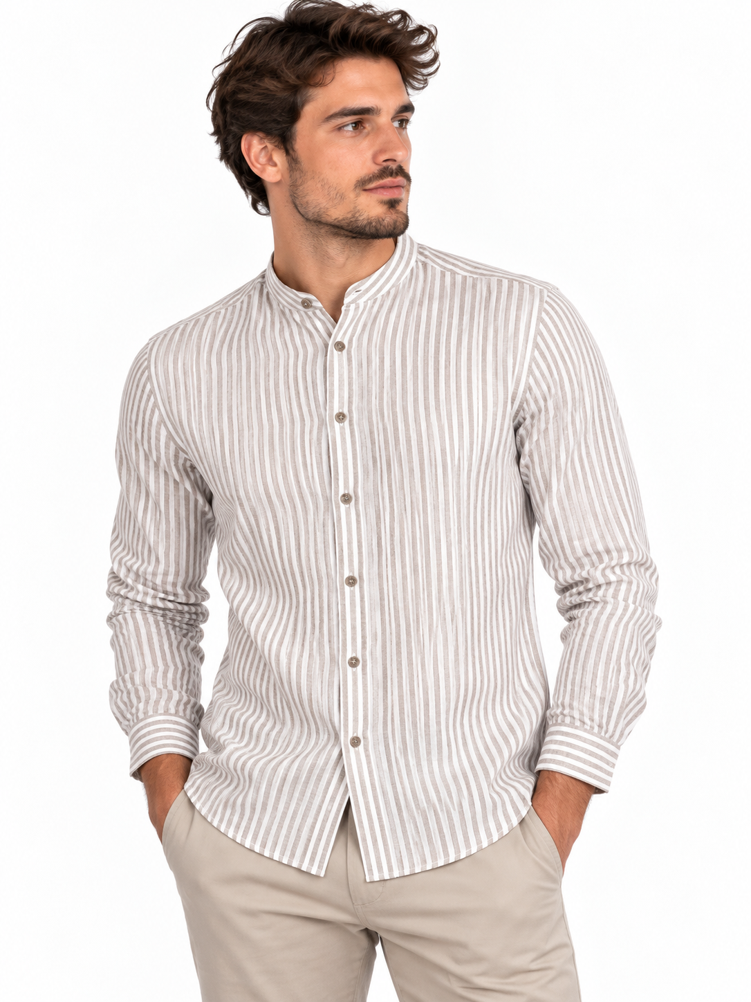 SOLO TG. XL, 3XL - Gianni Lupo - Camicia Lino Coreana - Col. Corda GL7782S