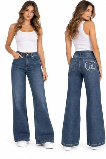 SOLO TG. 25-26-27 LiuJo - Jeans Lungo Palazzo .UP - Vita Alta - TA6278 D5047 - NEW Variante Scura