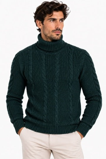 Maglione Collo Alto Tessuto Ciniglia INVERNALE TRECCIA - GIANNI LUPO - Col. British Green - GL521S
