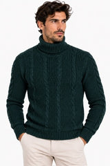 Maglione Collo Alto Tessuto Ciniglia INVERNALE TRECCIA - GIANNI LUPO - Col. British Green - GL521S