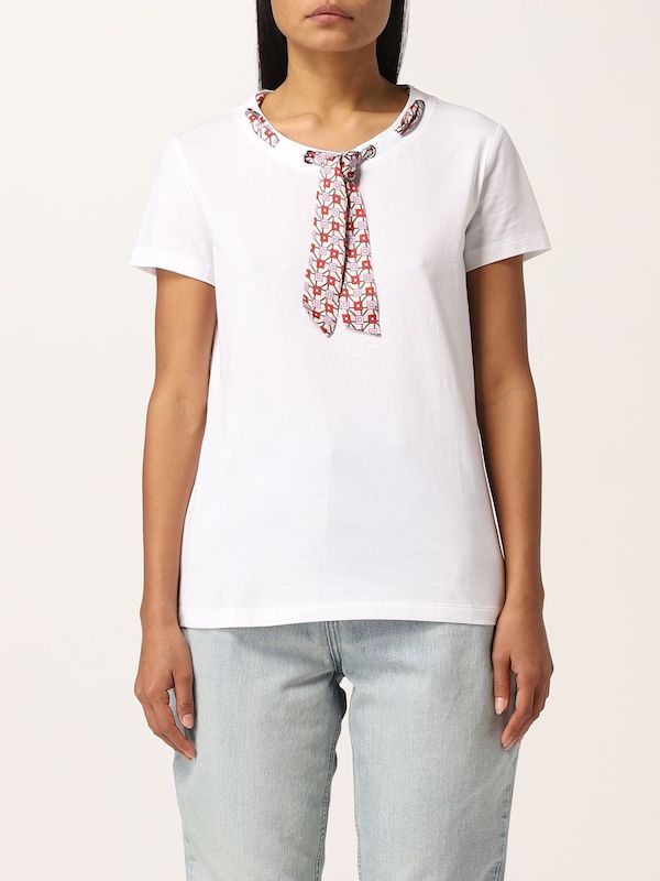SOLO TG. S, L e XL - Liujo T-Shirt - Wa2316 J9125 - Bianco Con Foulard