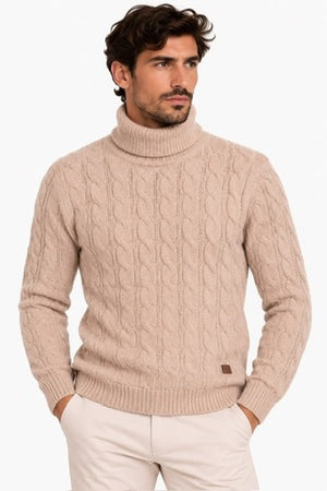 Maglione Collo Alto Tessuto  Ciniglia INVERNALE TRECCIA - GIANNI LUPO - Col. Beige - GL521S