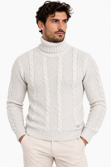 SOLO TG. L e XXL -Maglione Collo Alto Tessuto INVERNALE TRECCIA - GIANNI LUPO - Col. Light Grey