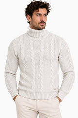 SOLO TG. L e XXL -Maglione Collo Alto Tessuto INVERNALE TRECCIA - GIANNI LUPO - Col. Light Grey