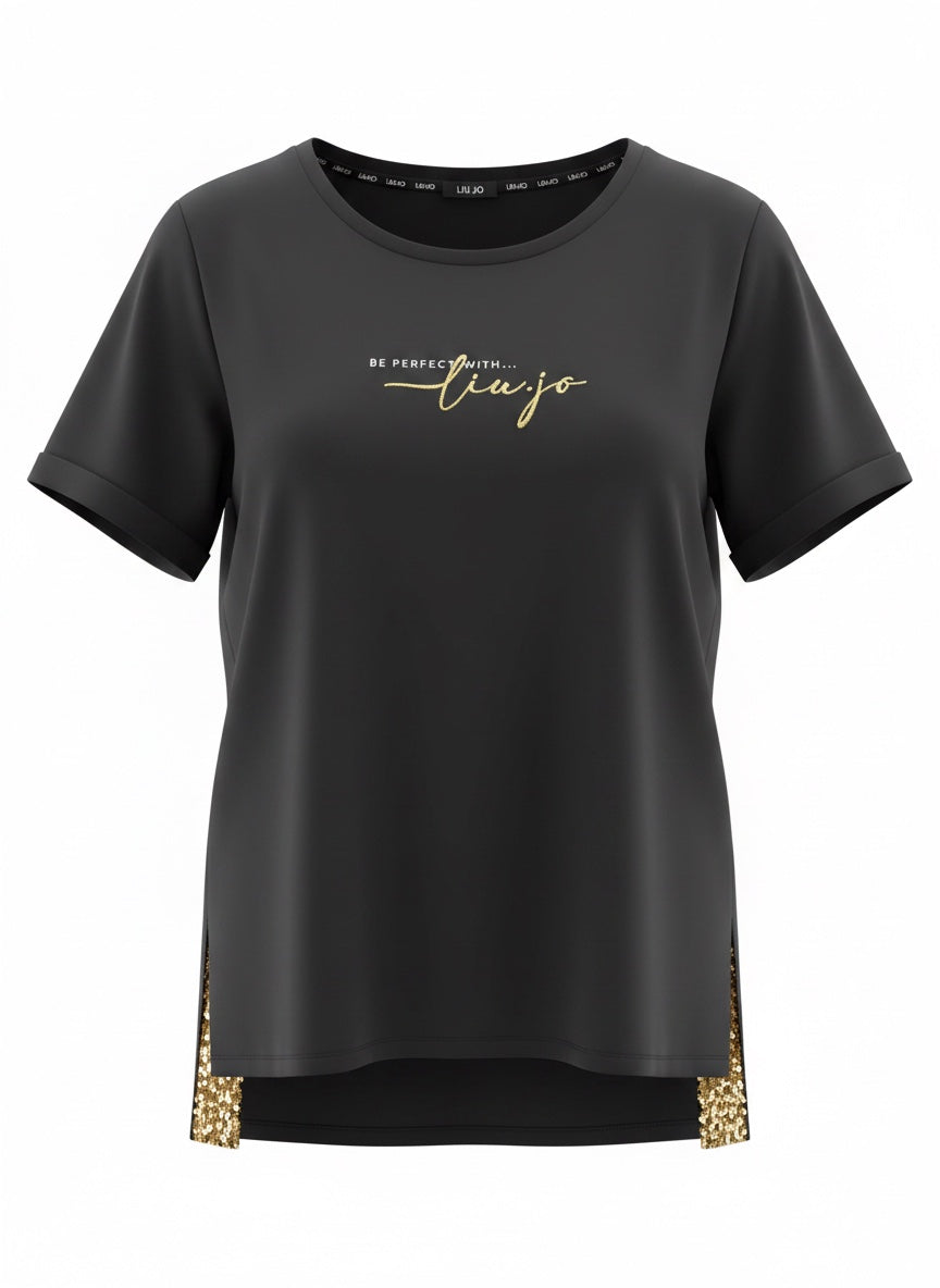 SOLO Tg. XS - LiuJo - T-shirt in cotone con logo LIUJO - TA3185 - Nero VESTE ABBONDANTE