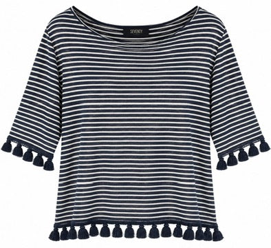 SOLO TG. 48 - SEVENTY - T-shirt Maglia Fantasia - Blu e Bianca