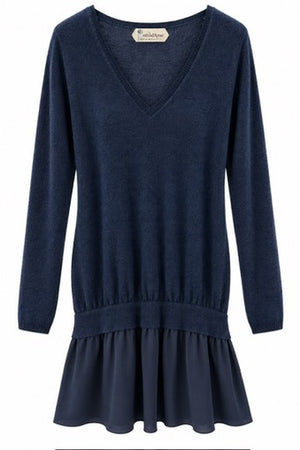 SOLO TG. XS e L - OTTO DAME - Abito Donna invernale in Maglia e tipo seta DM6416 BLU