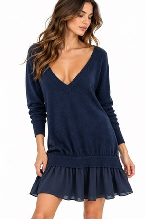 SOLO TG. XS e L - OTTO DAME - Abito Donna invernale in Maglia e tipo seta DM6416 BLU