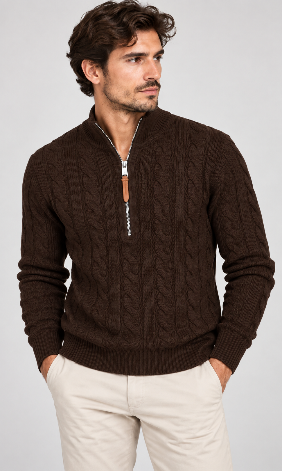 Maglione Mezza Zip Lavorato Invernale - GIANNI LUPO - Col. Coffe - GL35632