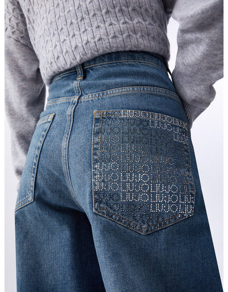 SOLO TG. 26-27 LiuJo - Jeans Lungo Palazzo con Applicazioni -  UA6111 D4854 - NEW