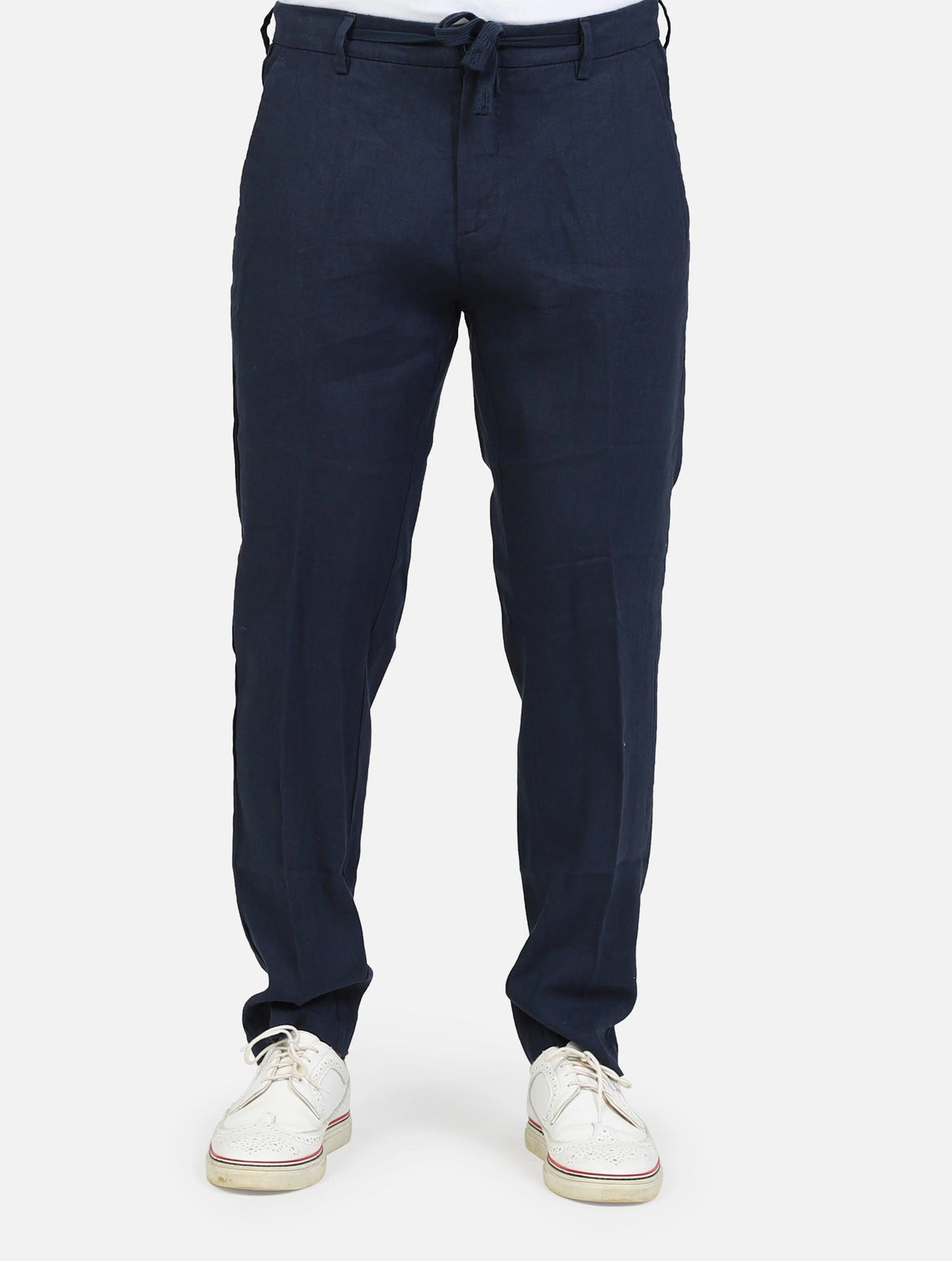 Pantalone 100% LINO Uomo - Regular Fit comodo in gamba - GIANNI LUPO Blu con laccio in vita