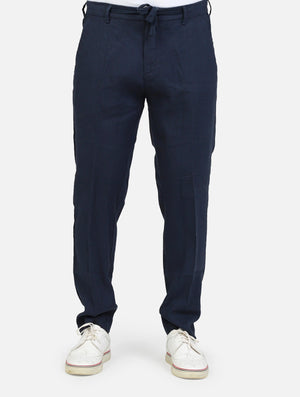 Pantalone 100% LINO Uomo - Regular Fit comodo in gamba - GIANNI LUPO Blu con laccio in vita