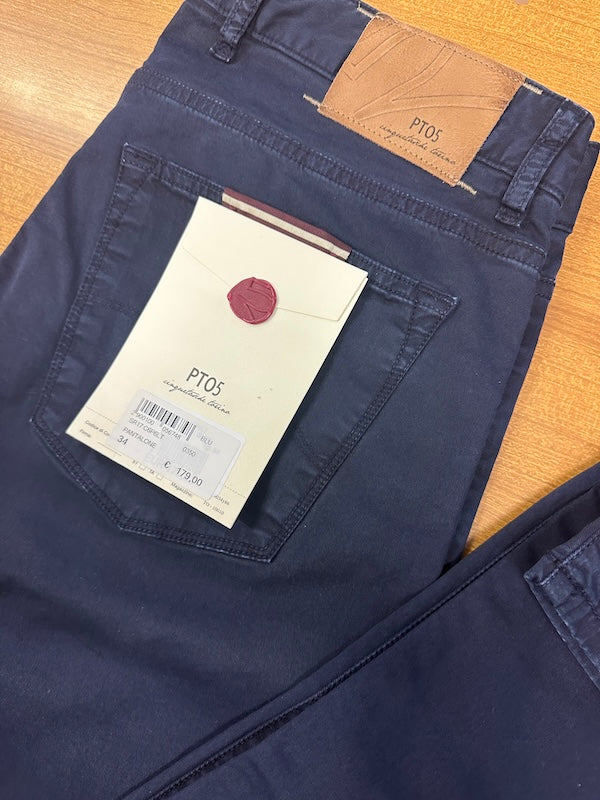 SOLO TG 34,35,36 - PT01 Pantalone di Cotone Slim Fit - Blu
