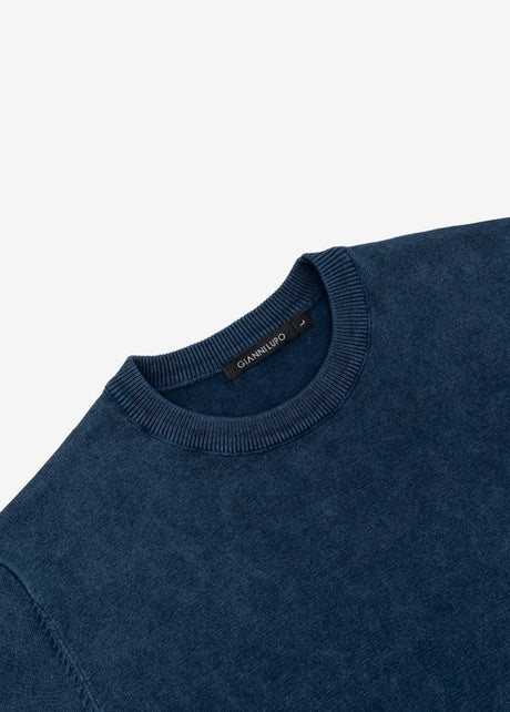 SOLO TG. M e L - Maglione Girocollo Tessuto Lavato - GIANNI LUPO - Col. Blu Navy - GL33386