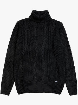 SOLO TG. XXL -Maglione Collo Alto Tessuto INVERNALE TRECCIA - GIANNI LUPO - Col. BLACK - BW793