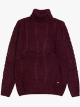 SOLO TG. XL e XXL -Maglione Collo Alto Tessuto INVERNALE TRECCIA - GIANNI LUPO - Col. Bordeaux - BW793