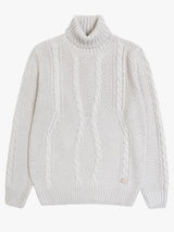 SOLO TG. L e XXL -Maglione Collo Alto Tessuto INVERNALE TRECCIA - GIANNI LUPO - Col. Light Grey