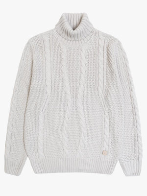 SOLO TG. L e XXL -Maglione Collo Alto Tessuto INVERNALE TRECCIA - GIANNI LUPO - Col. Light Grey