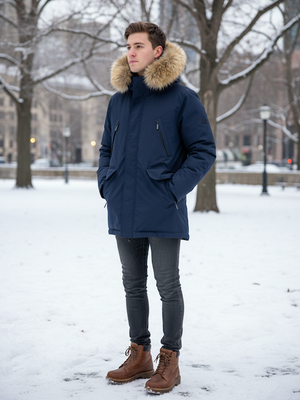 HèSKIMO Giubbotto Uomo 3/4 Parka con Orsetto interno, -15Gradi Thermo Insulation System - Blu HE9440036