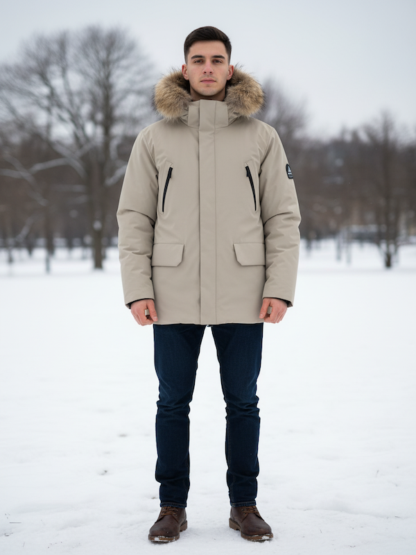 HèSKIMO Giubbotto Uomo 3/4 Parka con Orsetto interno, -15Gradi Thermo Insulation System - Beige HE9440036