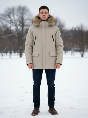 HèSKIMO Giubbotto Uomo 3/4 Parka con Orsetto interno, -15Gradi Thermo Insulation System - Beige HE9440036