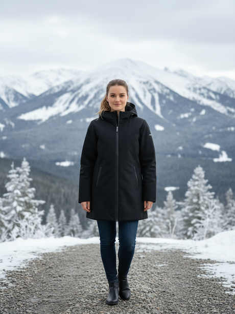 SOLO TG. L e XL MORE - Piumino Lungo Donna con Orsetto interno - SUPER CALDO - Nero Tessuto Elastico