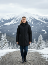 SOLO TG. L e XL MORE - Piumino Lungo Donna con Orsetto interno - SUPER CALDO - Nero Tessuto Elastico