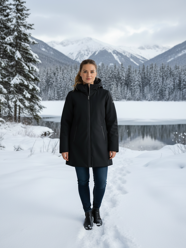 SOLO TG. L e XL MORE - Piumino Lungo Donna con Orsetto interno - SUPER CALDO - Nero Tessuto Elastico