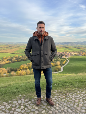 SOLO TG. M - GIANNI LUPO Giubbotto Uomo con Paravento staccabile e Cappuccio , Tessuto a Lisca Caldo