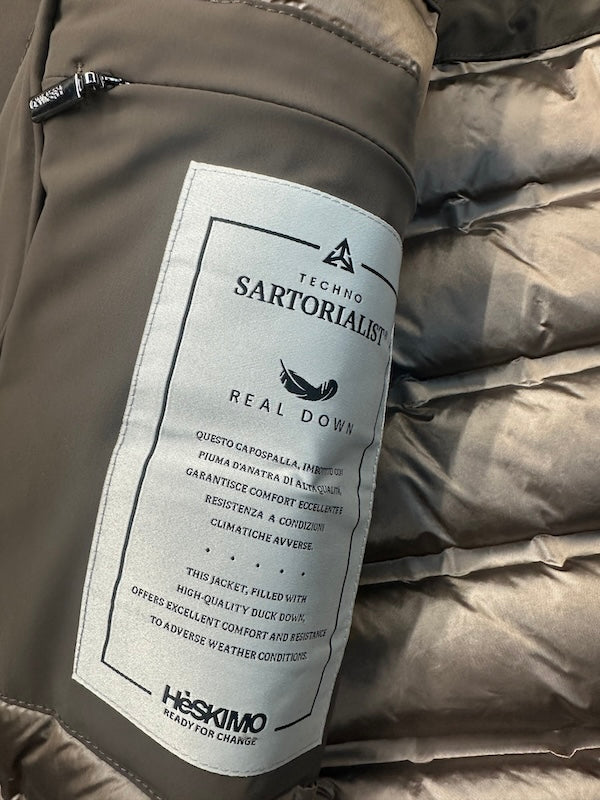 HèSKIMO Giubbotto Uomo 3/4 Parka in VERA PIUMA , -15Gradi Thermo Insulation System - Marrone HE9440010