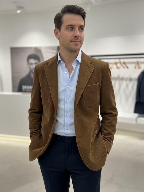 Giacca Blazer Uomo In Velluto con Toppa - Colore Cammello