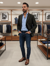 Giacca Blazer Uomo In PURO SHETLAND INGLESE 100% Lana  Invernale Ubertino Landi - Colore Verde