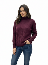 Maglia Scollo Vulcano a Trecce Fin.7 - GRIFFAI DGF5646 - Col. Bordeaux Melanzana