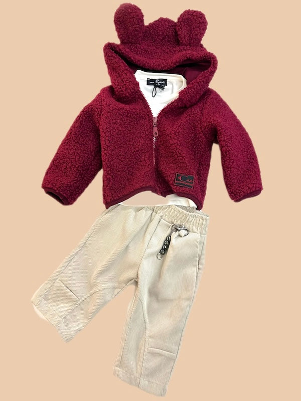 BIMBO - COMPLETO 3 PEZZI - T-shirt+Giacca Orsetto+ Pantalone Velluto Moda