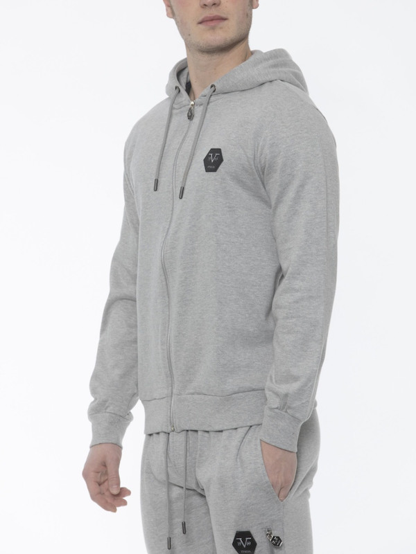 SOLO TG L , XXL - 19v69 Italia - Felpa Zip Con Cappuccio Grigio