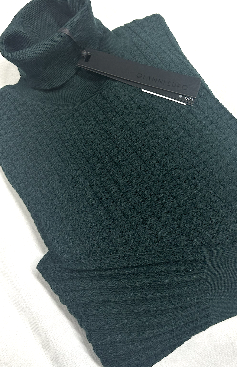 SOLO TG. XL, XXL - Maglione Collo Alto Lavorato - GIANNI LUPO - Col. Verde Scuro