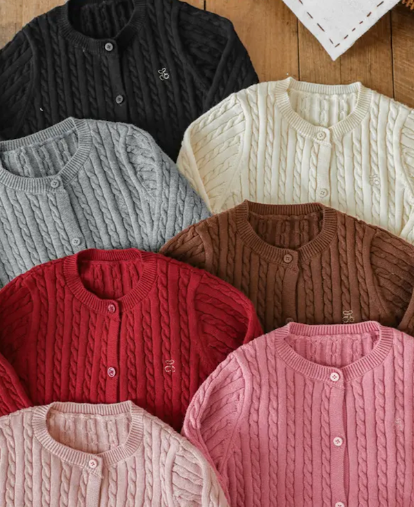 BIMBA - Cardigan Bambina Lavorato a Treccia - Panna