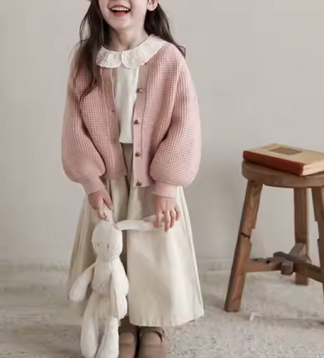 BIMBA - Cardigan Bambina Lavorato con Bottoni Rivestiti - Rosa
