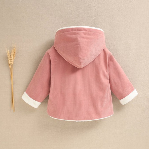 BIMBA - Cappotto per neonata in micro velluto a coste rosa trench