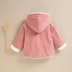 BIMBA - Cappotto per neonata in micro velluto a coste rosa trench