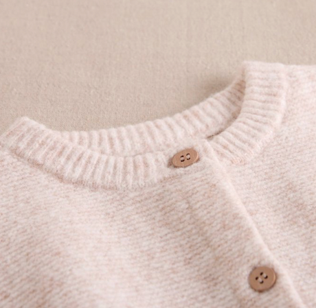 BIMBA - Cardigan beige in maglia con bottoni in legno per bambina
