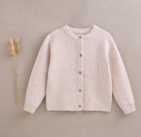 BIMBA - Cardigan beige in maglia con bottoni in legno per bambina
