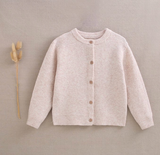 BIMBA - Cardigan beige in maglia con bottoni in legno per bambina