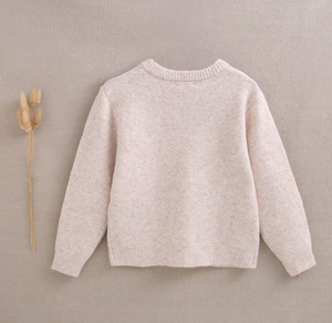 BIMBA - Cardigan beige in maglia con bottoni in legno per bambina