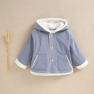 BIMBO - Cappotto in micro velluto a coste celeste