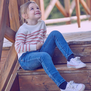 BIMBA - Maglia bianca con righe rosa cipria